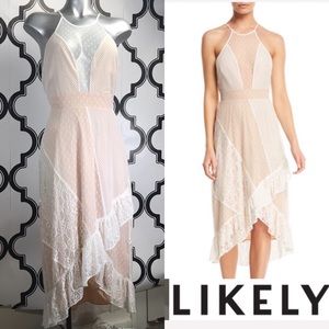 (LIKELY) Lorimer Sheer Mesh Lace High Low Dress